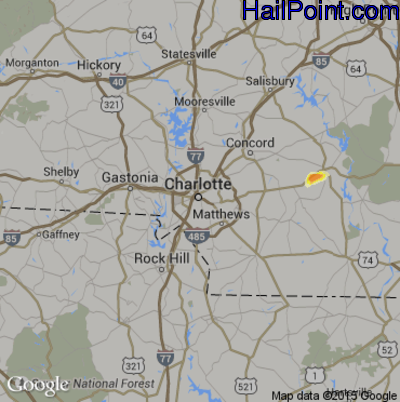 Hail Map for Charlotte, NC Region on May 11, 2015 
