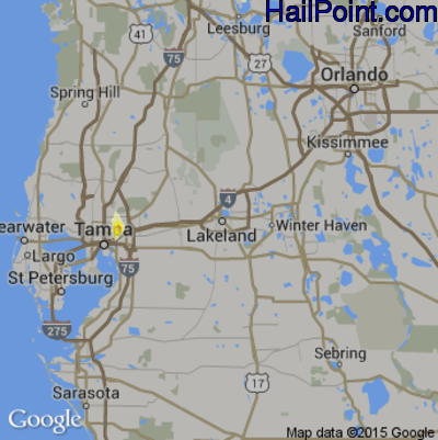 Hail Map for Lakeland, FL Region on May 11, 2015 