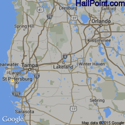 Hail Map for Lakeland, FL Region on May 15, 2015 