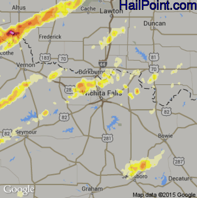Hail Map for Wichita Falls, TX Region on May 16, 2015 
