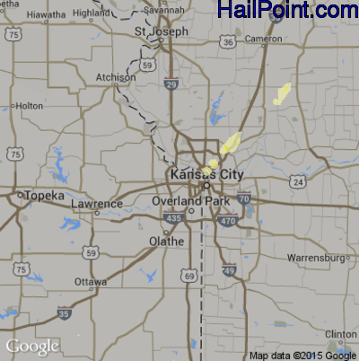 Hail Map for Kansas City, KS Region on May 16, 2015 