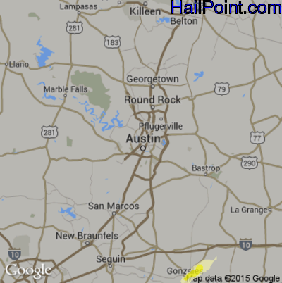 Hail Map for Austin, TX Region on May 18, 2015 