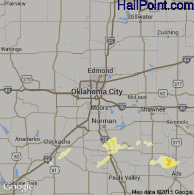 Hail Map for Oklahoma City, OK Region on May 19, 2015 
