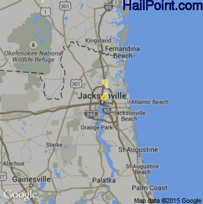 Hail Map for Jacksonville, FL Region on May 19, 2015 