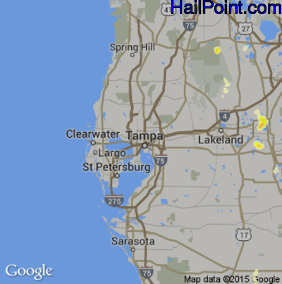 Hail Map for Tampa, FL Region on May 22, 2015 