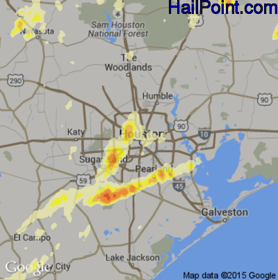 Hail Map for Houston, TX Region on May 25, 2015 