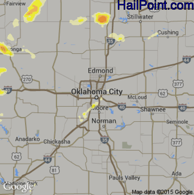 Hail Map for Oklahoma City, OK Region on May 26, 2015 