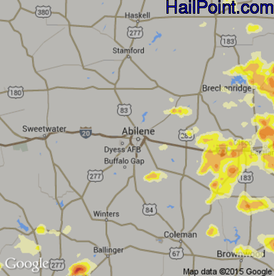 Hail Map for Abilene, TX Region on May 26, 2015 