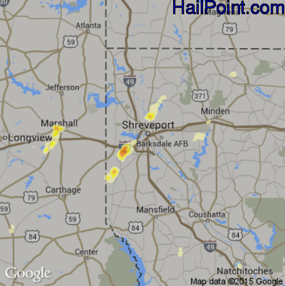 Hail Map for Shreveport, LA Region on May 26, 2015 