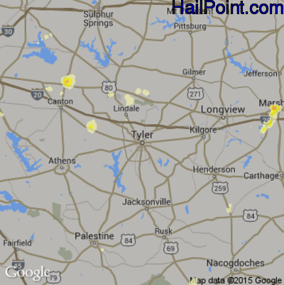 Hail Map for Tyler, TX Region on May 27, 2015 