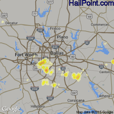 Hail Map for Dallas, TX Region on May 27, 2015 