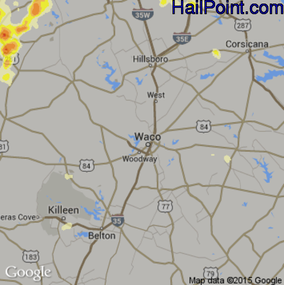 Hail Map for Waco, TX Region on May 27, 2015 