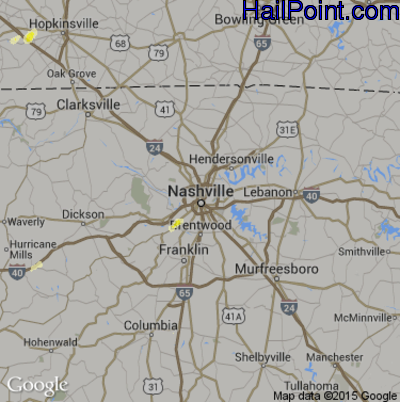 Hail Map for Nashville, TN Region on May 27, 2015 