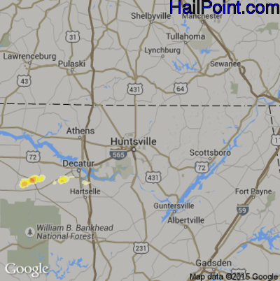 Hail Map for Huntsville, AL Region on May 27, 2015 