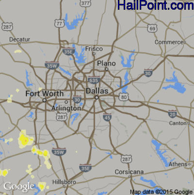 Hail Map for Dallas, TX Region on May 30, 2015 