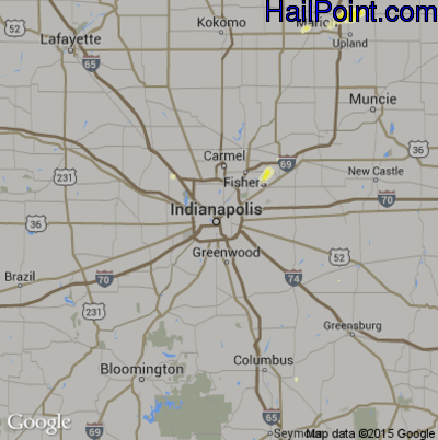 Hail Map for Indianapolis, IN Region on May 30, 2015 