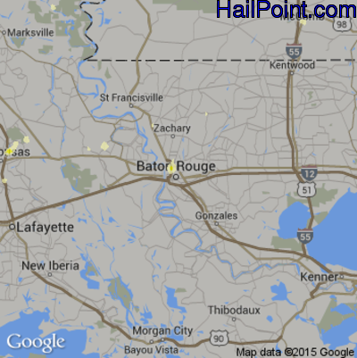 Hail Map for Baton Rouge, LA Region on May 30, 2015 
