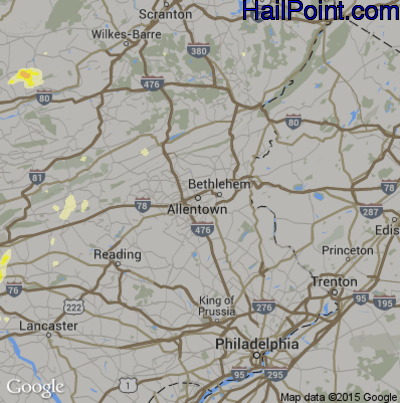 Hail Map for Allentown, PA Region on May 31, 2015 