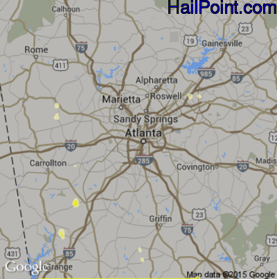 Hail Map for Atlanta, GA Region on May 31, 2015 