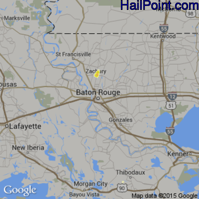 Hail Map for Baton Rouge, LA Region on May 31, 2015 