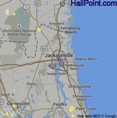 Hail Map for Jacksonville, FL Region on June 1, 2015 