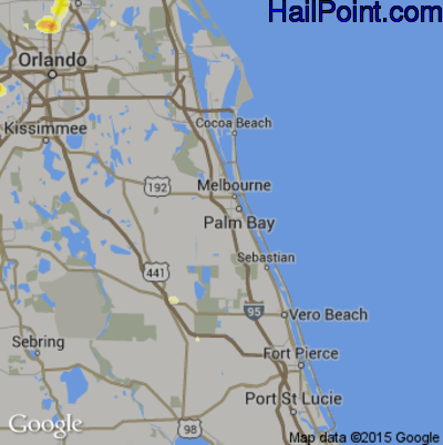 Hail Map for Palm Bay, FL Region on June 1, 2015 