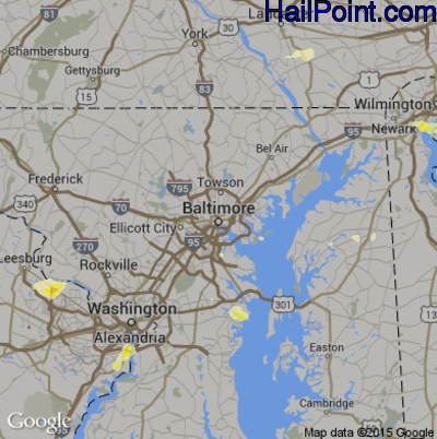 Hail Map for Baltimore, MD Region on June 1, 2015 