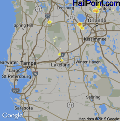 Hail Map for Lakeland, FL Region on June 1, 2015 
