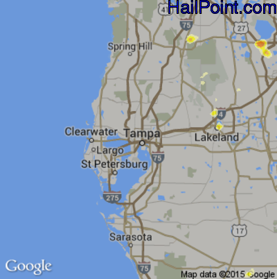 Hail Map for Tampa, FL Region on June 1, 2015 