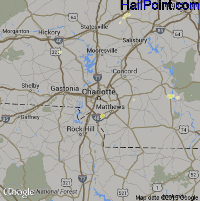 Hail Map for Charlotte, NC Region on June 2, 2015 