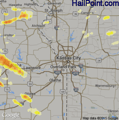 Hail Map for Kansas City, KS Region on June 3, 2015 