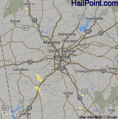 Hail Map for Atlanta, GA Region on June 3, 2015 