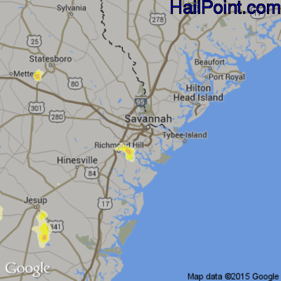 Hail Map for Savannah, GA Region on June 3, 2015 
