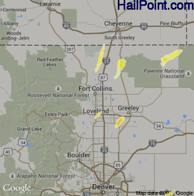 Hail Map for Fort Collins, CO Region on June 4, 2015 