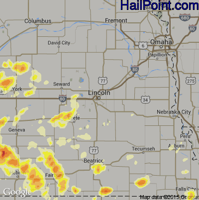 Hail Map for Lincoln, NE Region on June 4, 2015 