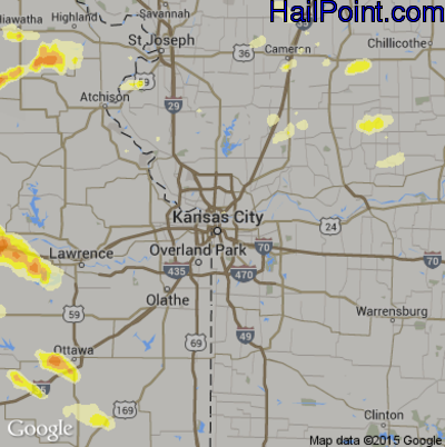 Hail Map for Kansas City, MO Region on June 4, 2015 