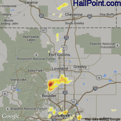 Hail Map for Fort Collins, CO Region on June 4, 2015 