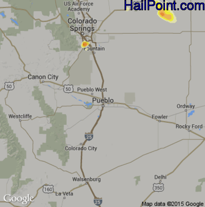 Hail Map for Pueblo, CO Region on June 4, 2015 