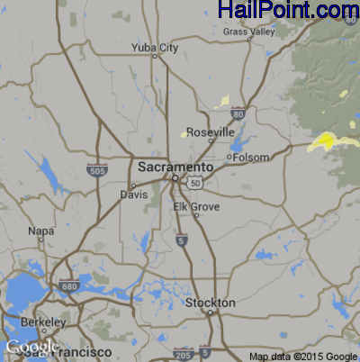 Hail Map for Sacramento, CA Region on June 5, 2015 