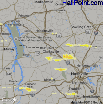 Hail Map for Clarksville, TN Region on June 8, 2015 