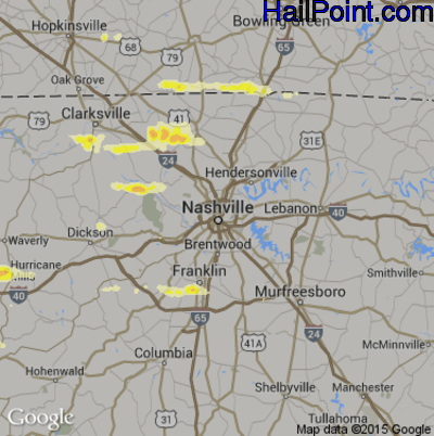 Hail Map for Nashville, TN Region on June 8, 2015 