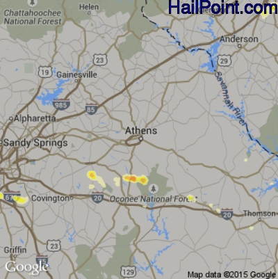 Hail Map for Athens, GA Region on June 9, 2015 