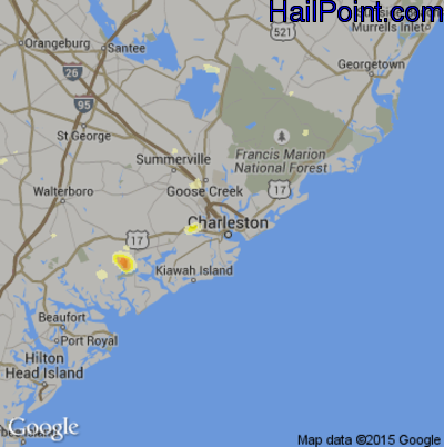Hail Map for Charleston, SC Region on June 9, 2015 