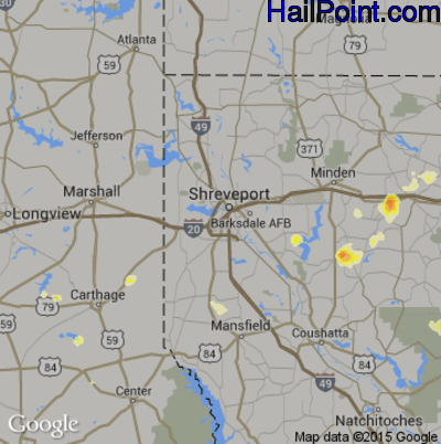 Hail Map for Shreveport, LA Region on June 9, 2015 