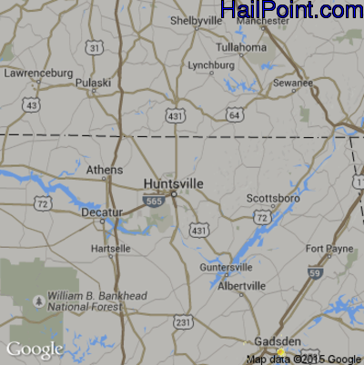 Hail Map for Huntsville, AL Region on June 10, 2015 