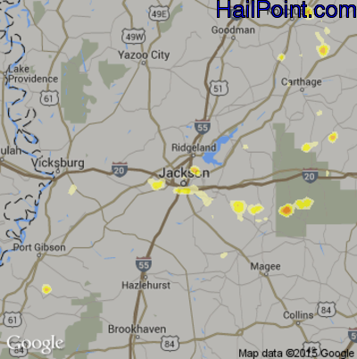 Hail Map for Jackson, MS Region on June 10, 2015 