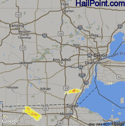 Hail Map for Ann Arbor, MI Region on June 10, 2015 