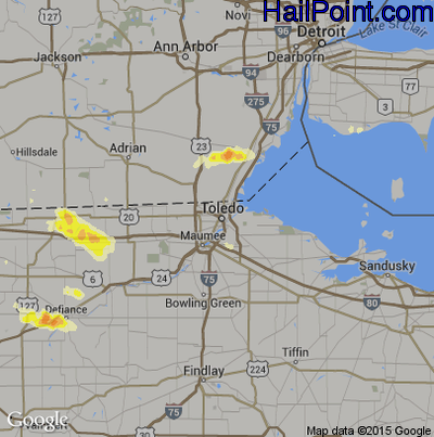 Hail Map for Toledo, OH Region on June 10, 2015 