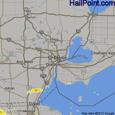 Hail Map for Detroit, MI Region on June 11, 2015 