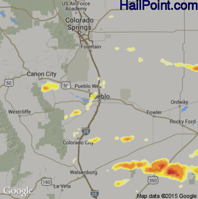 Hail Map for Pueblo, CO Region on June 11, 2015 